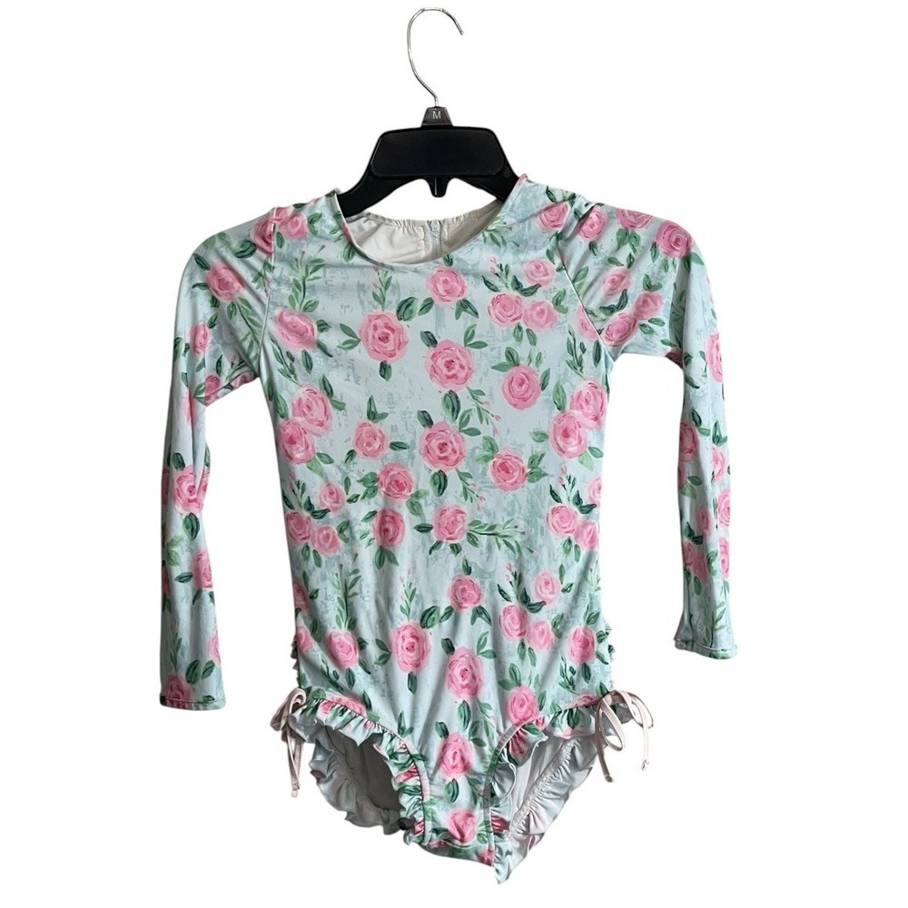 Girls Sweet Honey Floral 1 Piece Rash Guard Swimsuit/bathing Suit Size 6Y